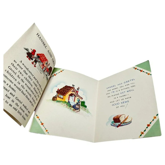 Vintage 40s Get Well Storybook Greeting Cards Mulberry Red Riding Hansel Gretel - Picture 8 of 12
